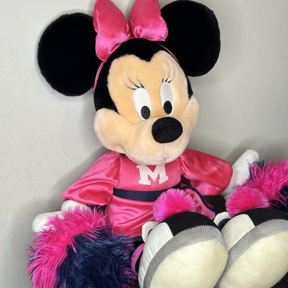 Disney Parks Minnie Mouse Cheerleader Plush Pink Dress Pom Poms 12"